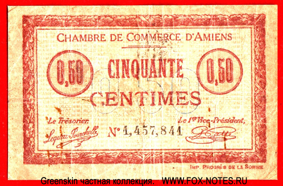 Chambre de Commerce D'Amiens 50 centimes 1915