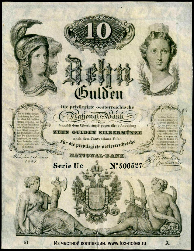 Privilegirte Österreichische National Bank.  . Banknote. 10  1847. 