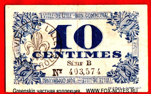 Ville de Lille 10 Cents. 1917. Bon communal. 31 october 1917.