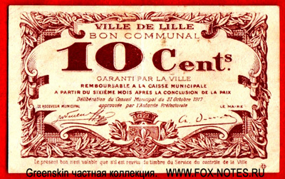 Ville de Lille 10 Cents. 1917