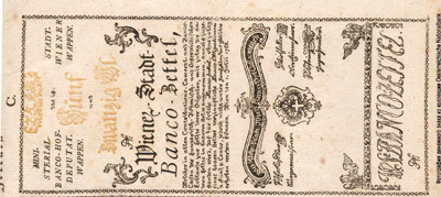 Wiener-Stadt-Banco-Zettel.  25 Gulden 1762.