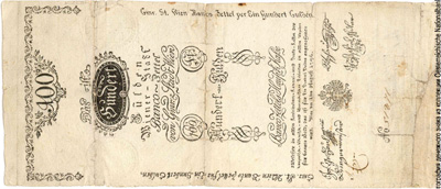 Wiener-Stadt-Banco-Zettel. 100 Gulden 1796.