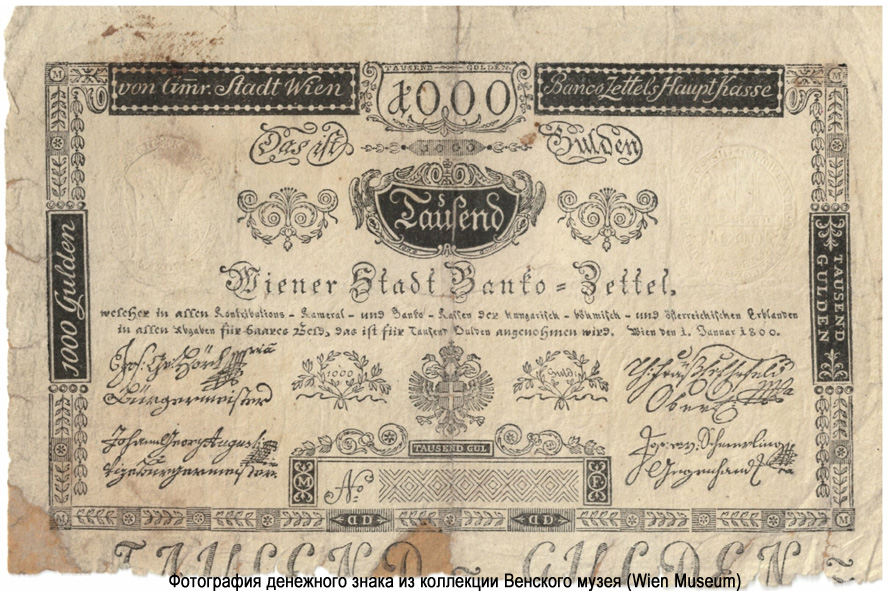 Wiener-Stadt-Banco-Zettel. 1000 Gulden 1800.