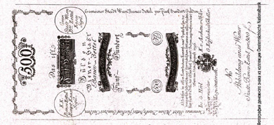 Wiener-Stadt-Banco-Zettel. 500 Gulden 1796.
