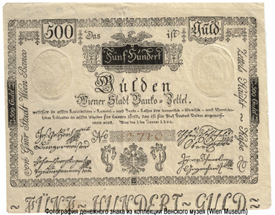 Wiener-Stadt-Banco-Zettel. 500 Gulden 1800.