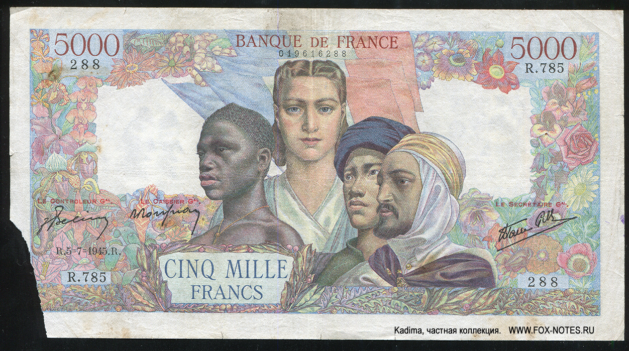  Banque de France 5000  1945. "Empire français"