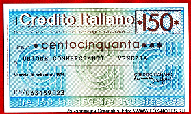 il Credito Italiano Miniassegni 150 lire 1976