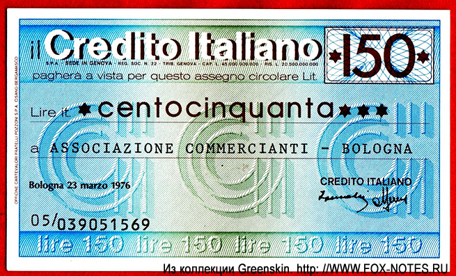 il Credito Italiano Miniassegni 150 lire 1976