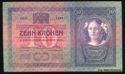 Oesterreichisch-ungarische Bank. Banknote. 10 Kronen 1904.