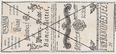Wiener-Stadt-Banco-Zettel.  500 Gulden 1771.