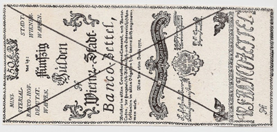 Wiener-Stadt-Banco-Zettel.  50 Gulden 1771.