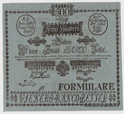 Wiener-Stadt-Banco-Zettel.  500 Gulden 1784.