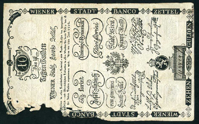 Wiener-Stadt-Banco-Zettel. 10 Gulden 1806.
