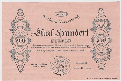 Privilegirte Österreichische National Bank. Banknote. 500 Gulden 1825.