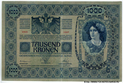 Oesterreichisch-ungarische Bank. Banknote. 1000 Kronen 1902.