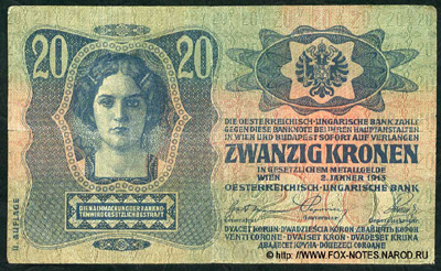 Oesterreichisch-ungarische Bank. Banknote. 20 Kronen 1913. Auflage II