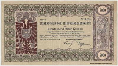 Kassenschein der Kriegsdarlehenskasse. 2000 Kronen 1914.