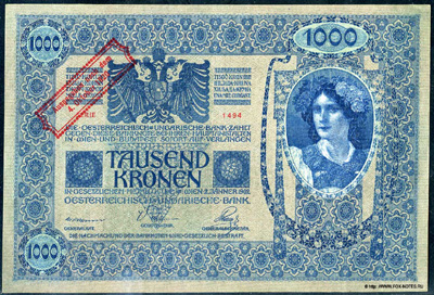 Oesterreichisch-ungarische Bank. Banknote. 1000 Kronen. Ausgegeben nach dem 4. Oktober 1920