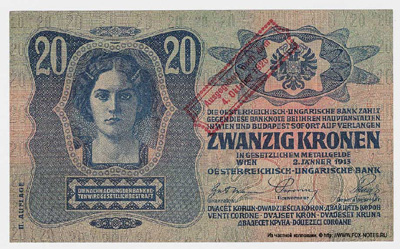 Oesterreichisch-ungarische Bank. Banknote. 20 Kronen. Ausgegeben nach dem 4. Oktober 1920