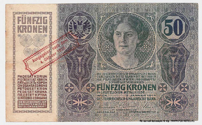 Oesterreichisch-ungarische Bank. Banknote. 50 Kronen. Ausgegeben nach dem 4. Oktober 1920