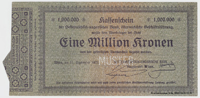 Kassenschein der Oesterreichisch-ungarische Bank. 1000000 Kronen 1922.