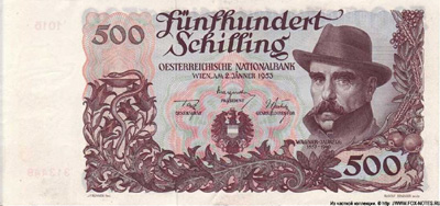 Oesterreichische Nationalbank. Banknote. 500 Schilling 1953.