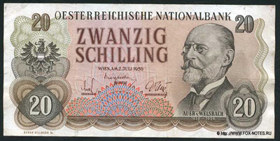 Oesterreichische Nationalbank. Banknote. 20 Schilling 1956.