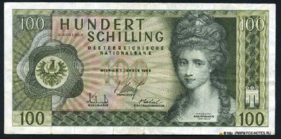 Oesterreichische Nationalbank. Banknote. 100 Schilling 1969.