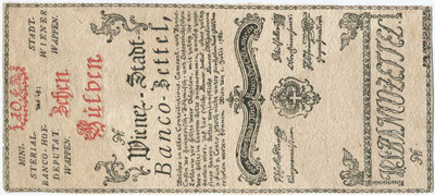 Wiener-Stadt-Banco-Zettel.  10 Gulden 1762.