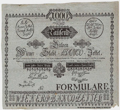 Wiener-Stadt-Banco-Zettel.  1000 Gulden 1784.