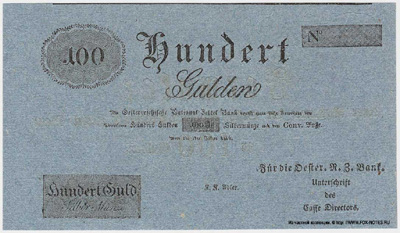 Oesterreichishe National Zettel Bank. Banknote. 100 Gulden 1816.