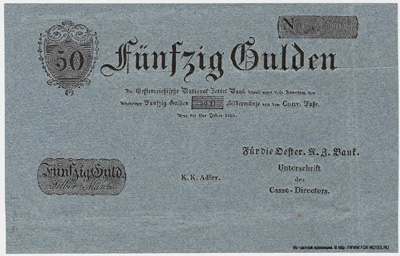 Oesterreichishe National Zettel Bank. Banknote. 50 Gulden 1816.