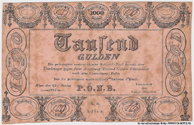 Privilegirte Österreichische National Bank. Banknote. 1000 Gulden 1825.