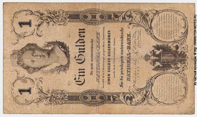 Privilegirte Österreichische National Bank. Banknote. 1 Gulden 1848.