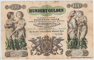 Privilegirte Österreichische National Bank. Banknote. 100 Gulden 1863.