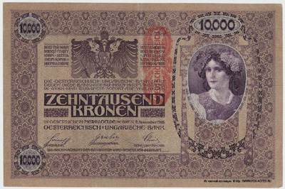 Oesterreichisch-ungarische Bank. Banknote. 10000 Kronen 1920.