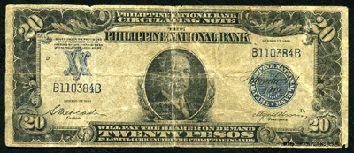 Philippine National Bank Circulating Note. 20 Pesos. Series of 1921.