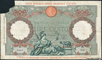 Итальянская Восточная Африка 100 лир 1939 Банкнота