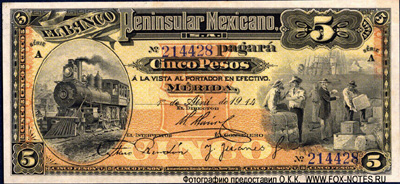 Banco Peninsular Mexicano 5  1914