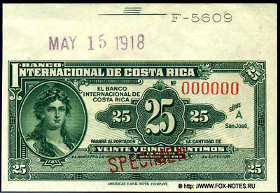 Banco Internacional de Costa Rica 25 centimos 1919