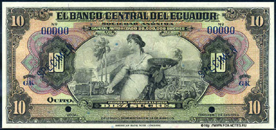 Banco Central del Equador 10 Sucres SPECIMEN