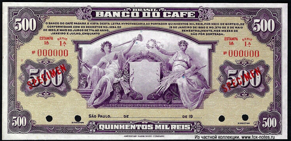 Banco do Café 500 500  L.1890 SPECIMEN ()