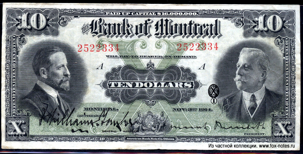 Bank of Montreal Bank note. 10 dollars 1914