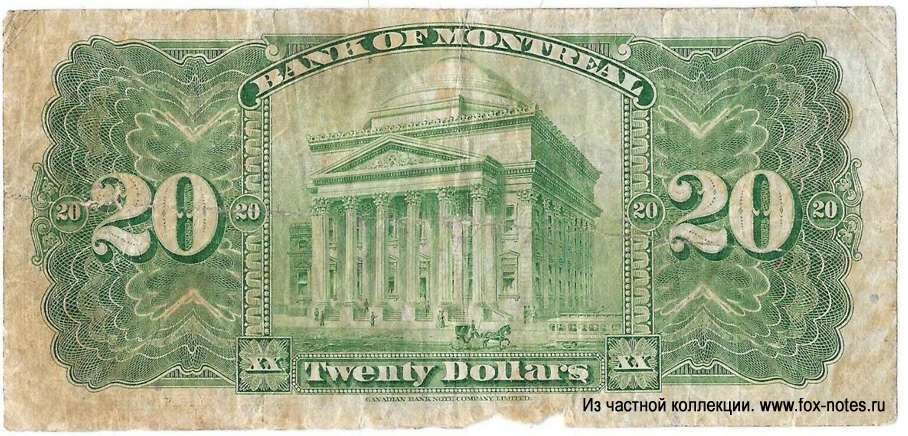 Bank of Montreal Bank note. 20 dollars 1938