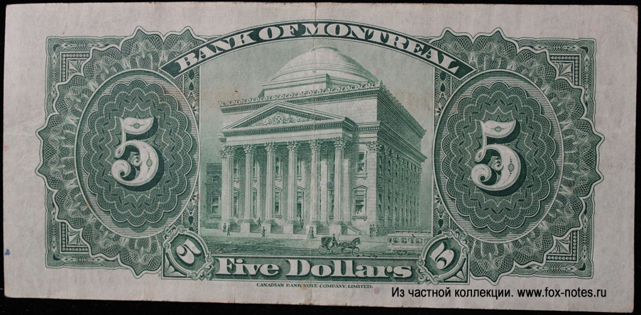 Bank of Montreal Bank note. 5 dollars 1942.