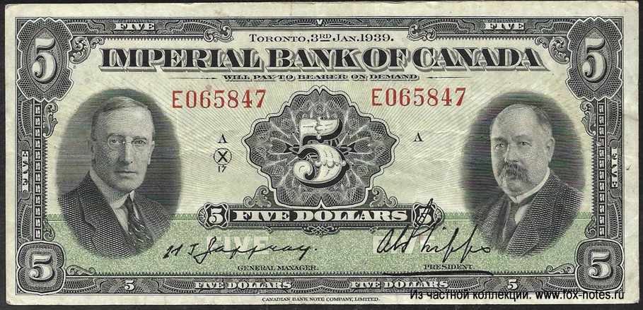 Imperial Bank of Canada 5 Dollars 1939