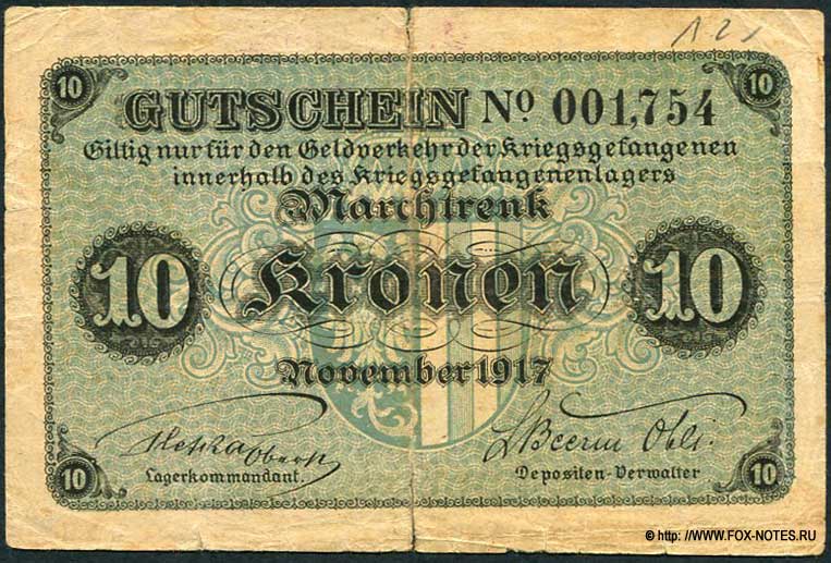 K. u K. Kriegsgefangenenlager Marchtrenk 10 Kronen 1917