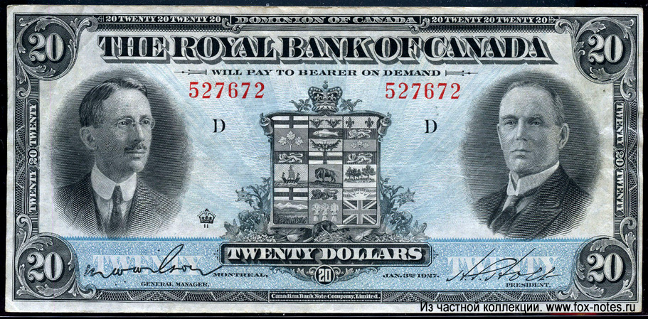 The Royal Bank of Canada 20 Dollars 1927