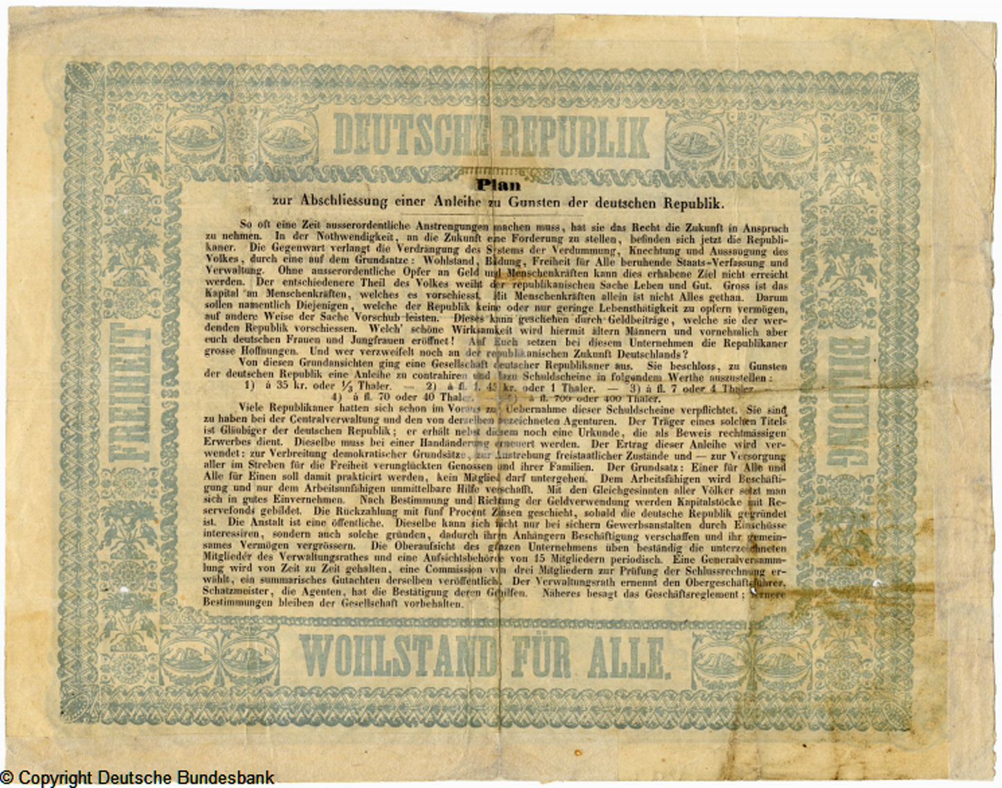 Gesellschaft deutscher Republikaner in der Schweiz Schuldschein 35 Kreuzer oder 1/3 Taler /01.11.1848