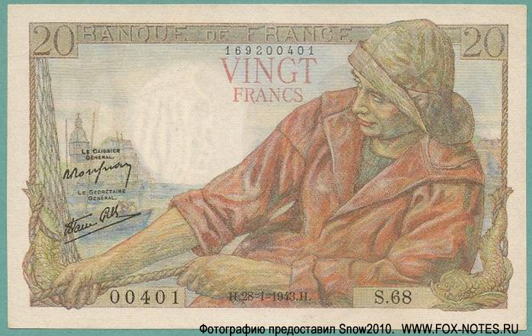 Banque de France 20  1943 "Pêcheur"